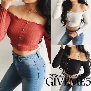 Áo croptop trễ vai tay dài