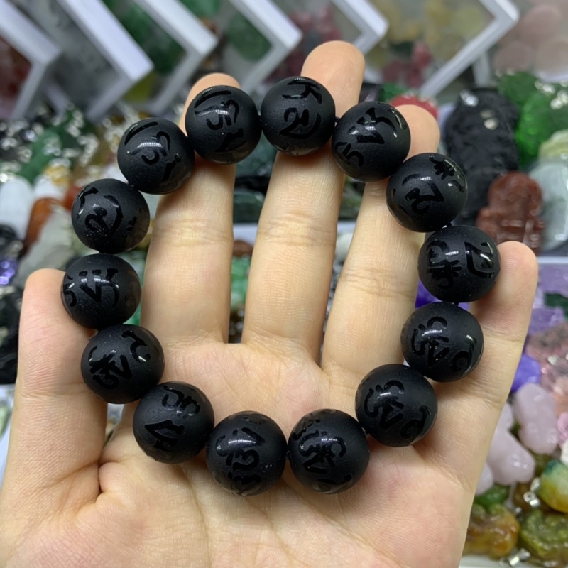 Vòng Tay Đá Thạch Anh Đen Chạm Mù 16li