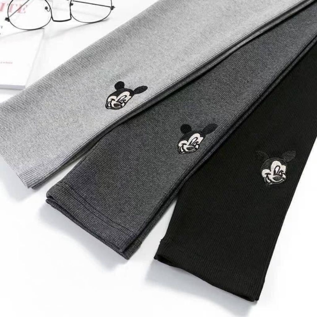 Quần Legging Nữ Len Tăm Thêu Mickey