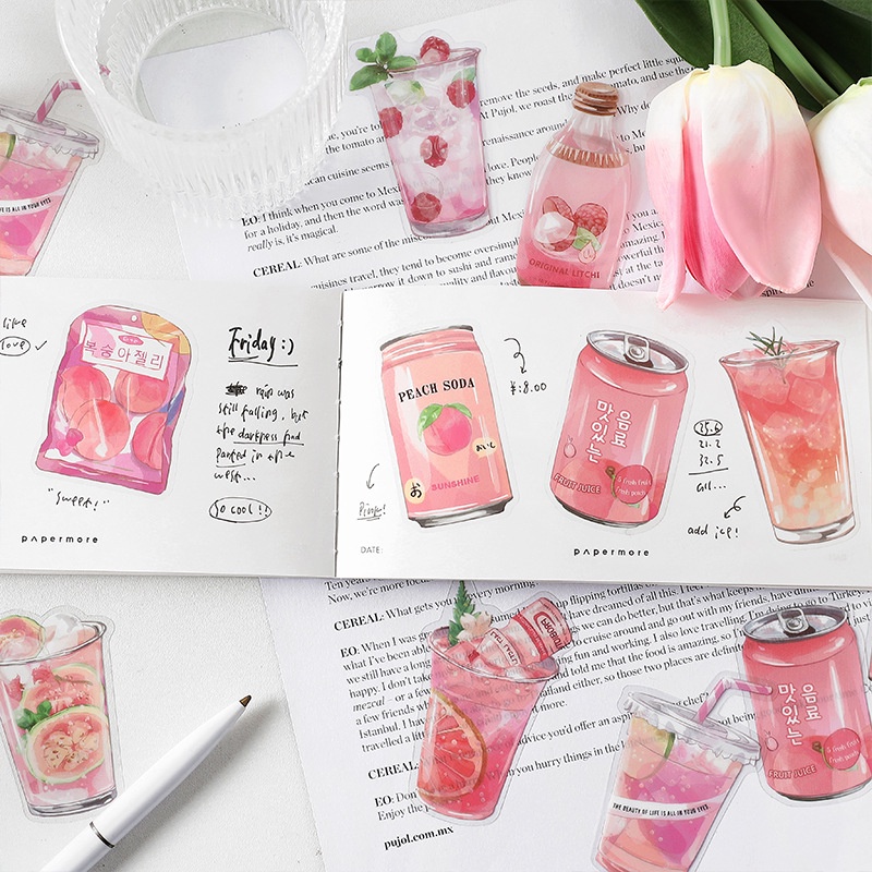 Bộ 10 Sticker Dán Trang Trí Sổ Tay Hình Thức Uống Mùa Hè