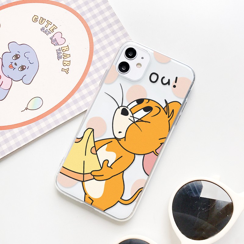 Ốp trong suốt in hình mèo tom and jerry ou what cho IPhone 11/11Pro/11pro Max X XR XS XS MAX /6 7 8 Plus SE t08