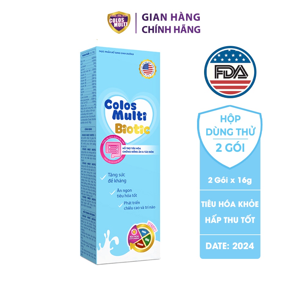 Sữa non Colosmulti Biotic hộp 2 gói x 16g chuyên biệt cho trẻ táo bón, tiêu hóa kém - MẪU THỬ