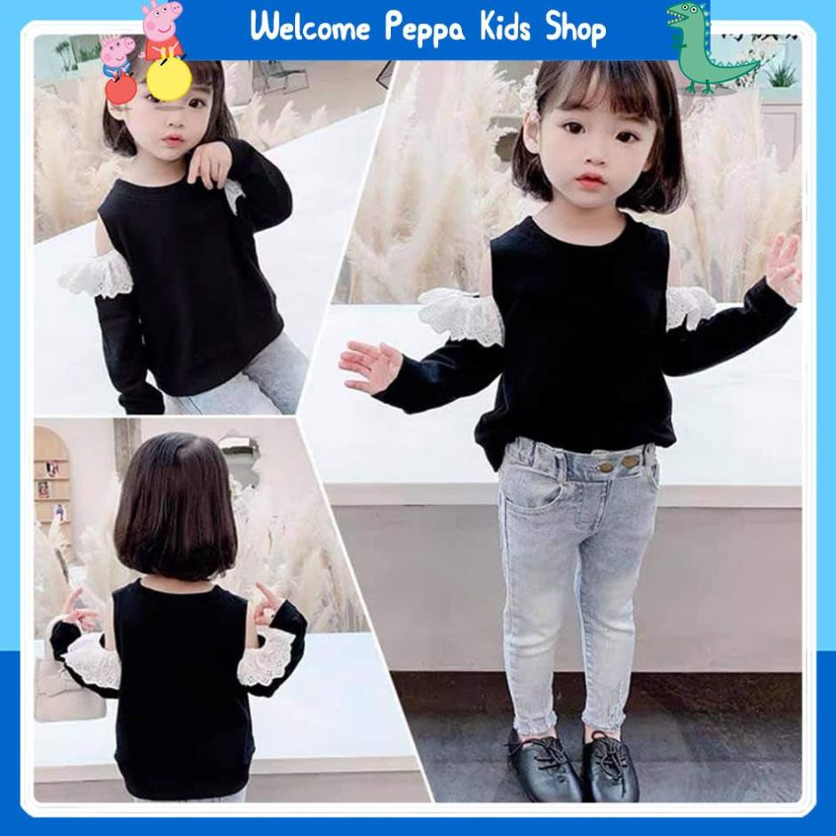 Sét áo hở vai + quần jean mềm bó sát Peppa Kids mặc nhà, đi chơi đều rất đẹp và thỏa mái.