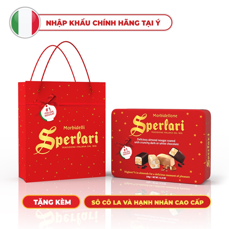 Hộp sôcôla đen trắng nhân nougat Sperlari 350g Ý