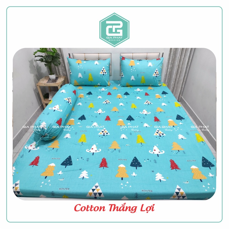 Bộ ga gối Thắng Lợi {4 món}100% Cotton chuẩn logo họa tiết Cây Thông