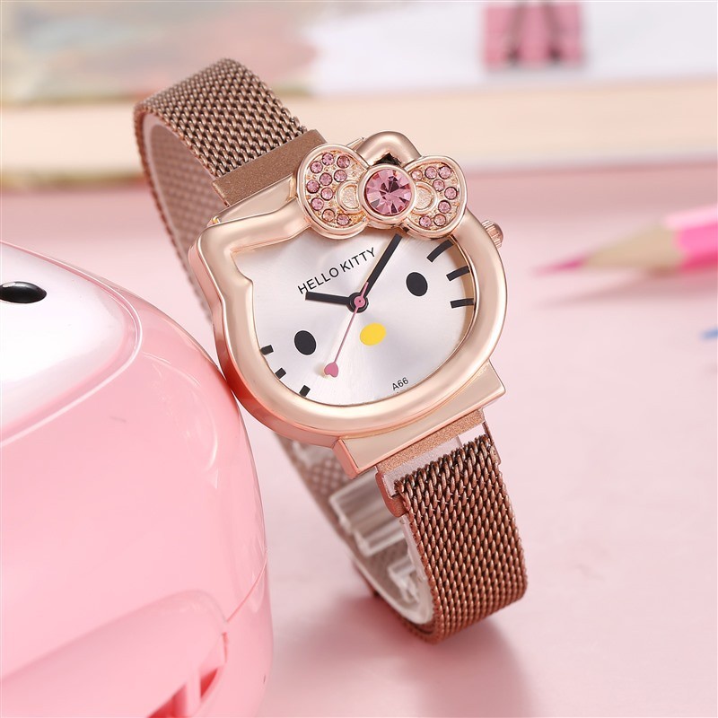 LWCC 744 Đồng hồ nam châm hình mèo Hello Kitty dễ thương cho trẻ em