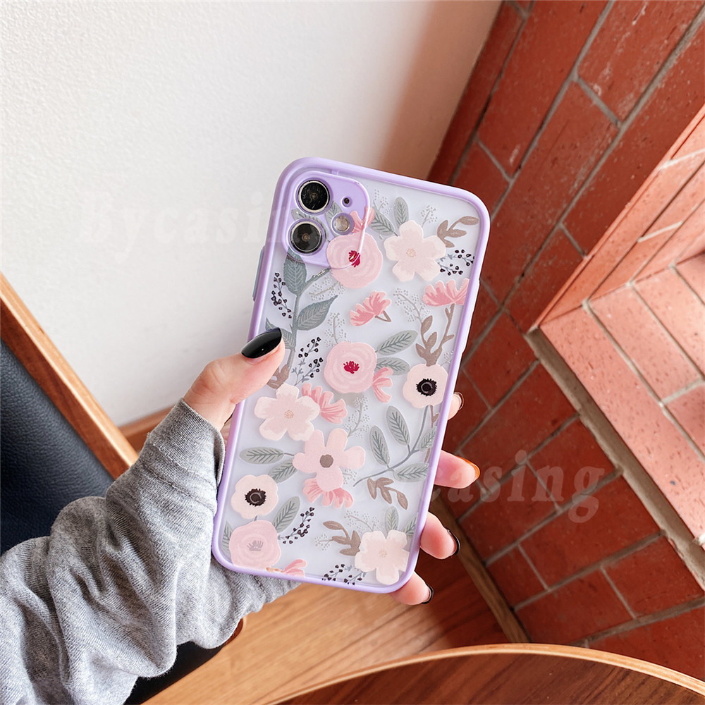 Fashion Casing Realme C25 Realme 8 Pro 5i 6i Realme7 Pro Realme C15 C17 C12 C11 C3 C2 XT Reno 5 Reno4 Reno3 Reno2F Floral Fresh Flower Shockproof Slicone Frame Hard Phone Case IYA