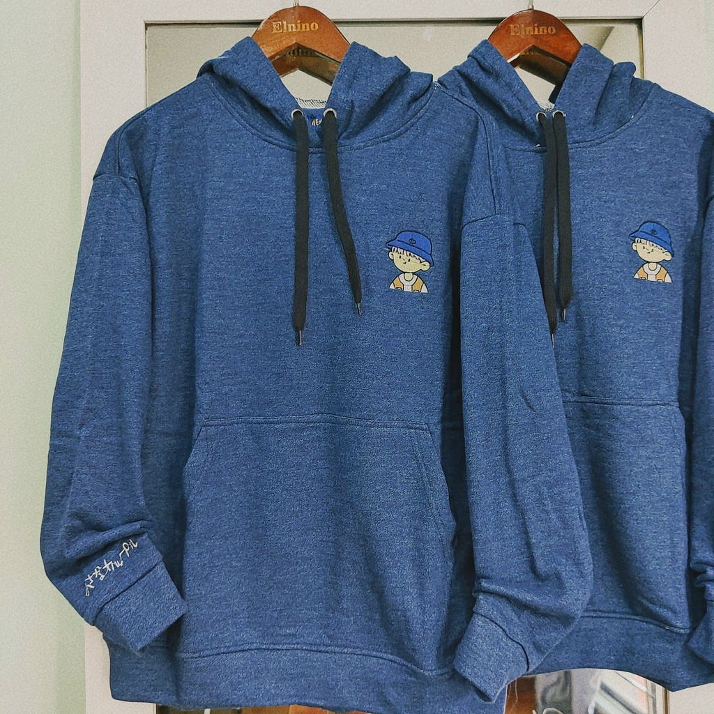 Áo nỉ hoodie nam nữ MEANSTORE form rộng hd da cá dày, mặc đôi cặp Hàn Quốc màu xanh dương hình thêu cute