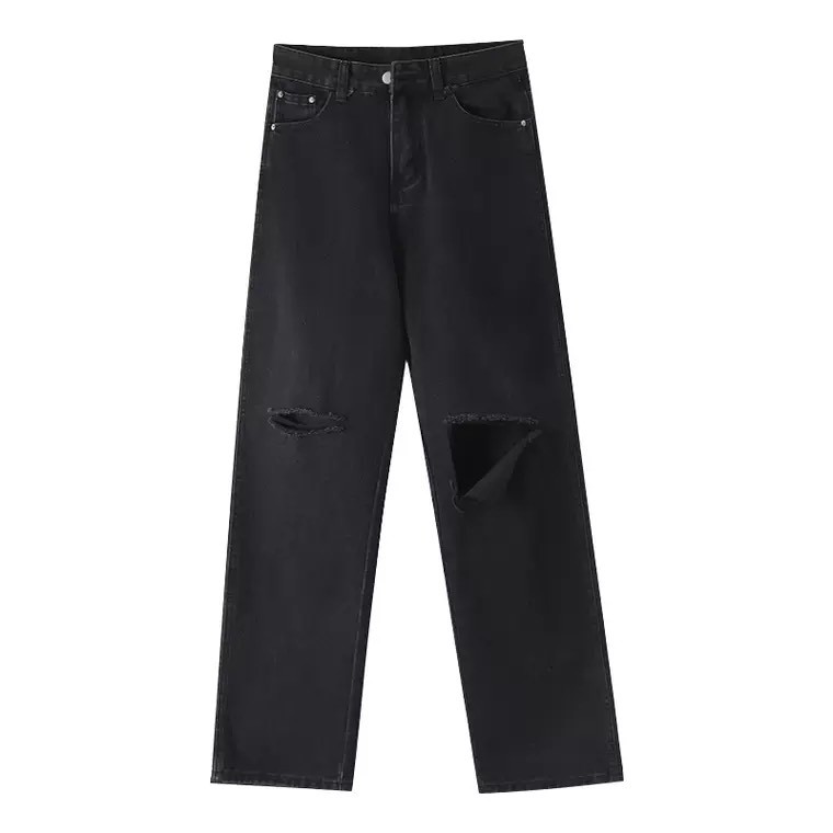 [ CỨ NGỠ ] QUẦN JEAN ỐNG RỘNG NỮ RÁCH NGANG VẠT MÀU ĐEN FORM DÀI RỘNG MÁT MẺ LAI CUỐN CAO CẤP UTI THƯỢNG THỪA ĐẲNG CẤP