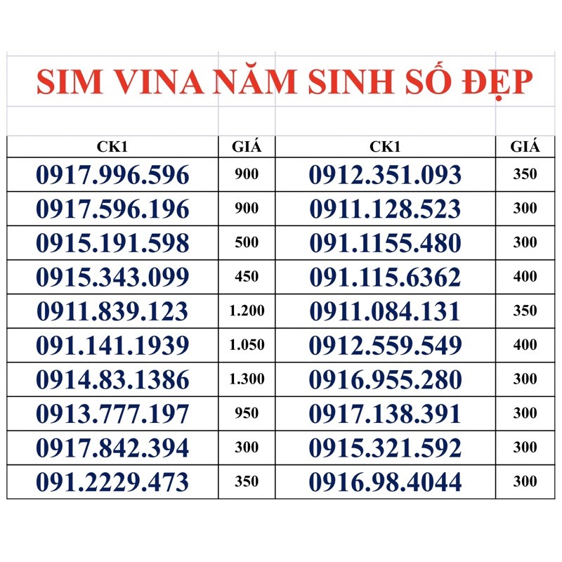 Sim Vina năm sinh 9x số đẹp hợp mệnh theo phong thuỷ