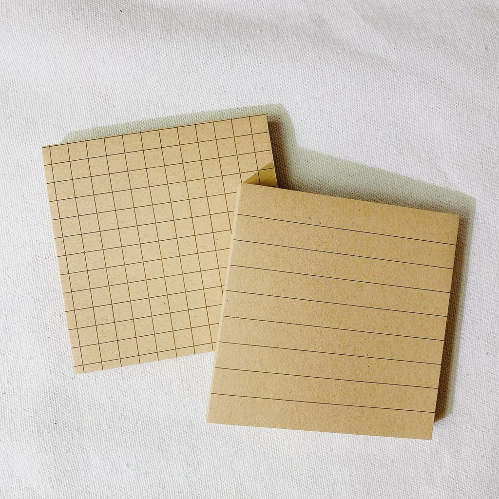 Set 80 sticky note basic giấy kraft nâu - trắng in grid kẻ ô vuông / kẻ ngang