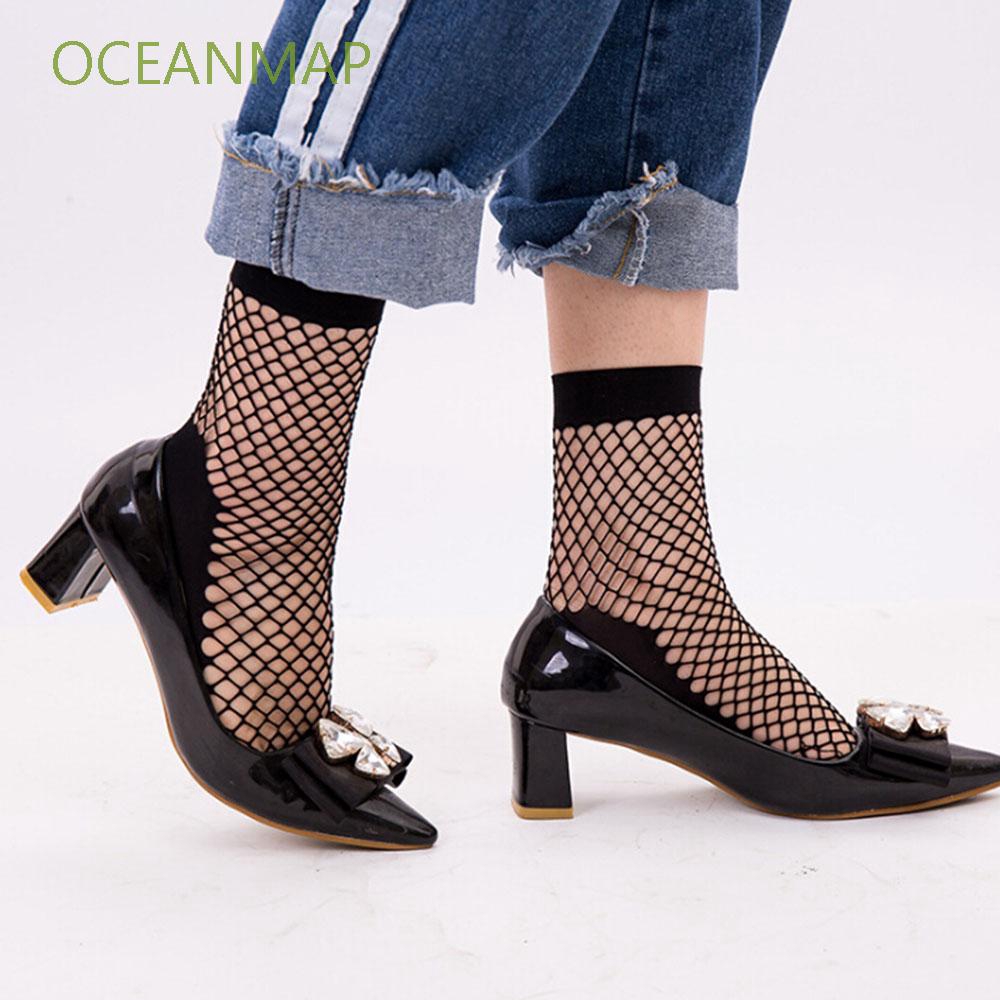 OCEANMAP Lace Breathable Sexy Women Fashion Fishnet Socks