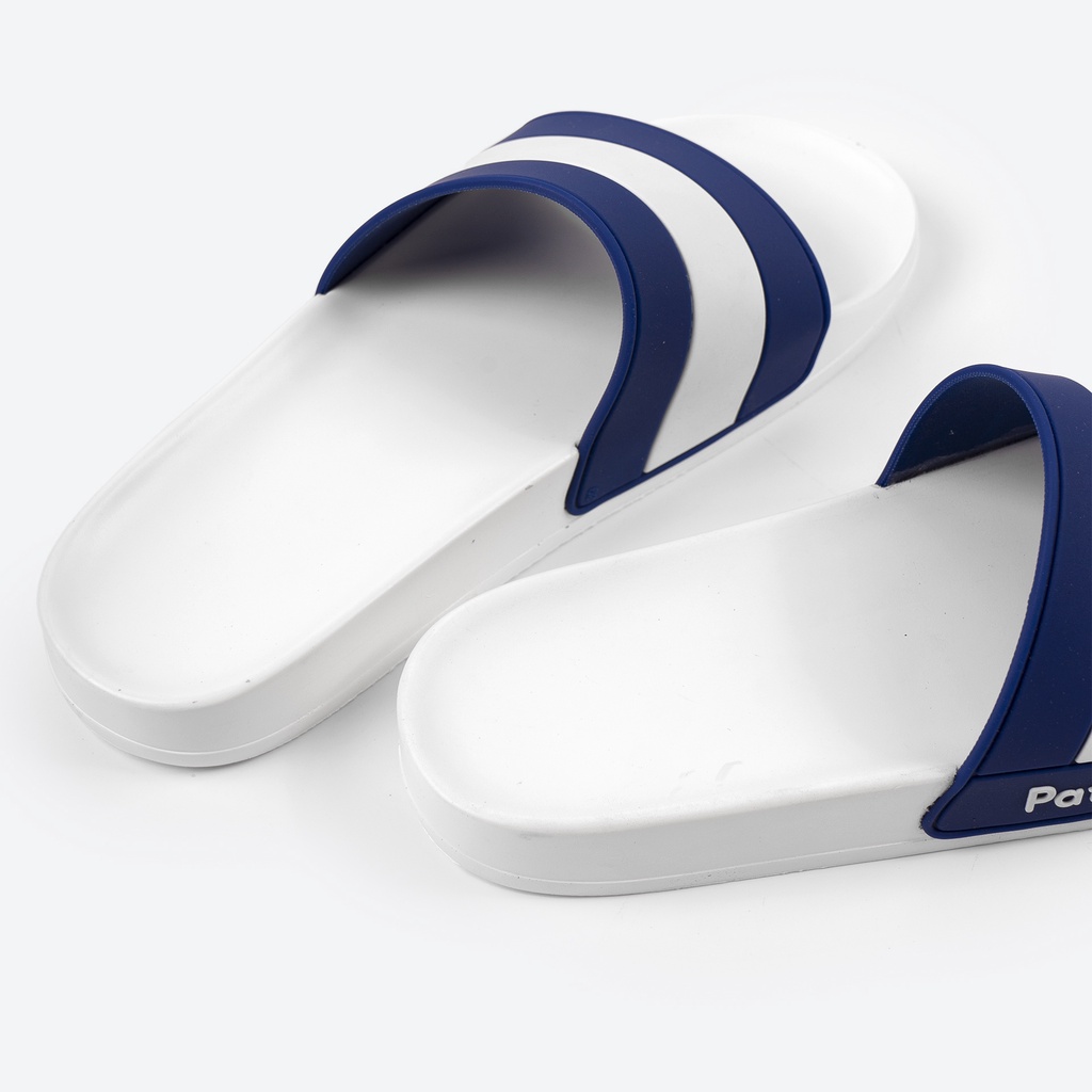 Dép nam nữ quai ngang slipper Pathon quai PVC và đế PU trắng quai sọc trắng xanh lớn SD37