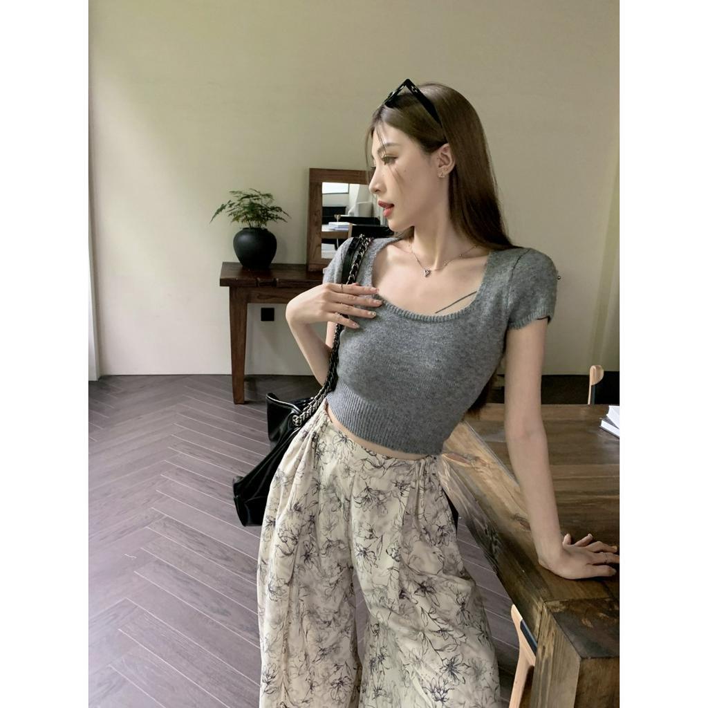 Áo Croptop Dệt Kim Tay Ngắn Phong Cách Thời Trang Mùa Hè Mới Ngọt Ngào Dễ Phối Đồ