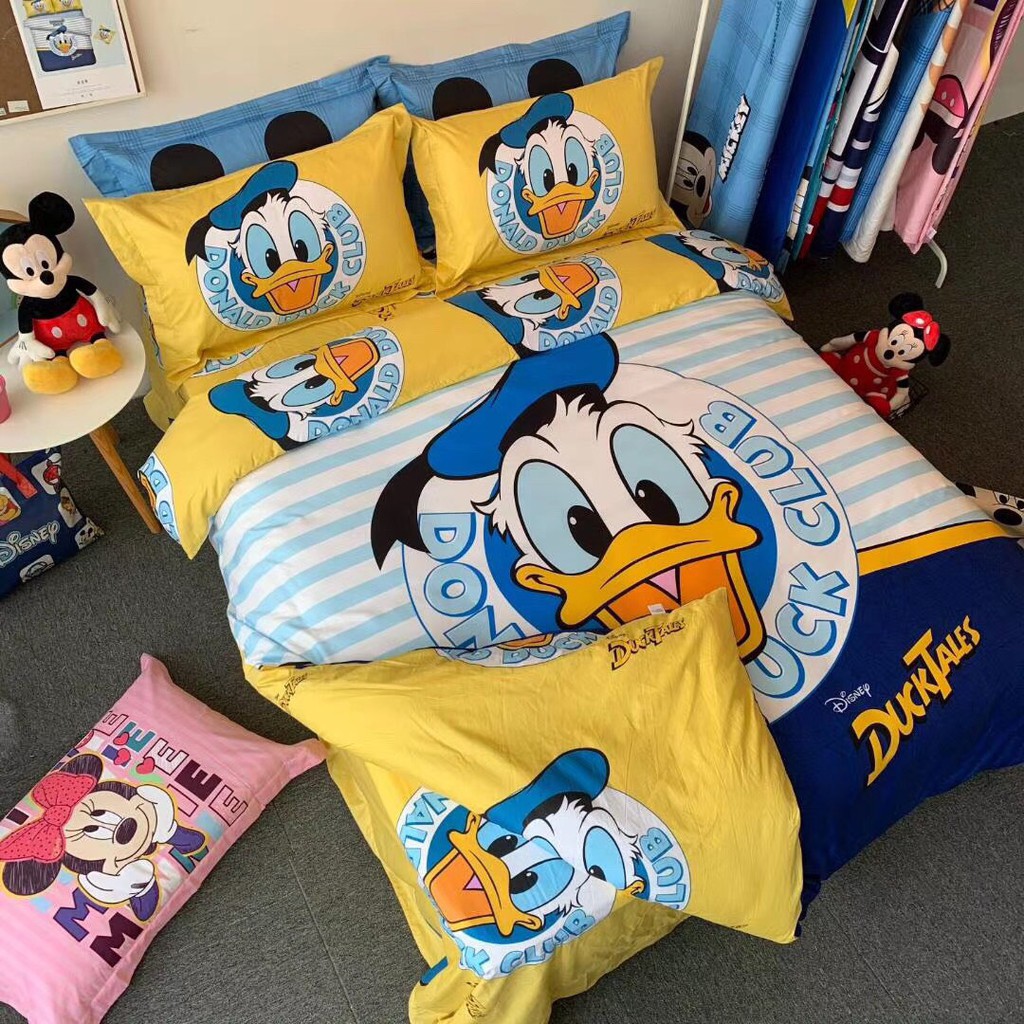 Bộ chăn ga lụa cotton disney cao cấp mẫu vịt