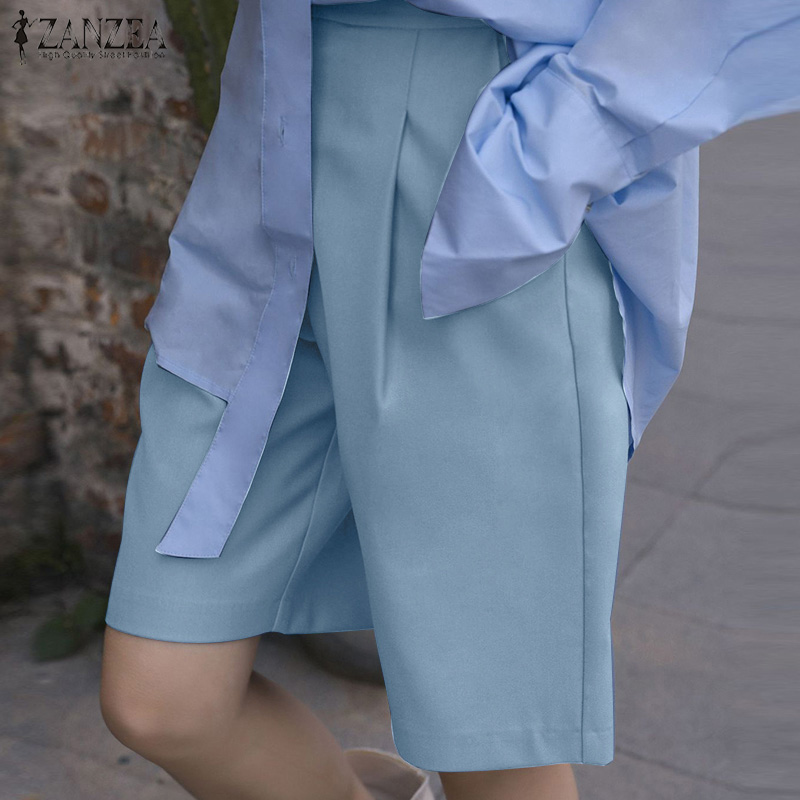 Quần Ngắn ZANZEA Ống Rộng Lưng Co Giãn Thời Trang Dành Cho Nữ