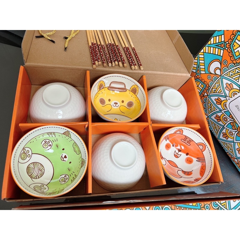 Sỉ 67k- Hộp 6 bát ăn cơm, set bát kèm đũa siêu cute, siêu đáng yêu, quà tặng xinh xắn