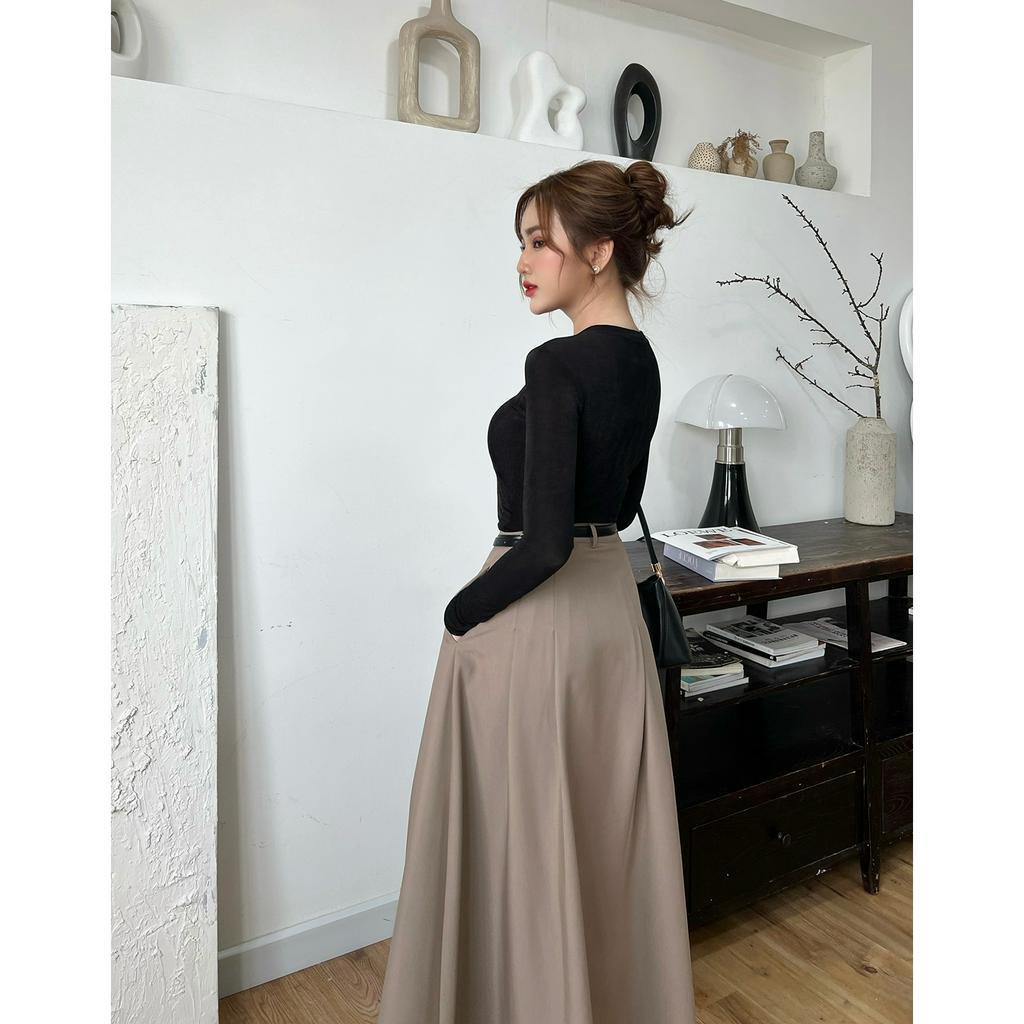 BBSTORE'S Chân Váy Công Sở Xếp Ly Lưng Cao Có Đĩa -V1924