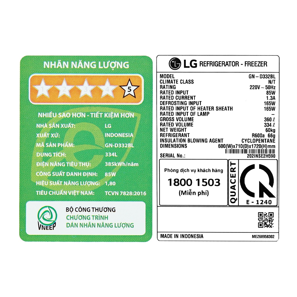 GN-D332BL - Tủ lạnh LG Inverter 334 lít GN-D332BL