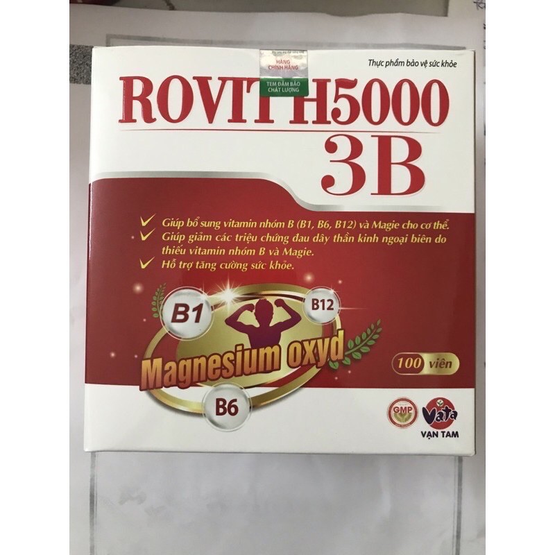 Rovit h5000 3b hộp 100 viên - bổ sung vitamin nhóm b,mg,giảm triệu chứng đau dây thần kinh ngoại biên