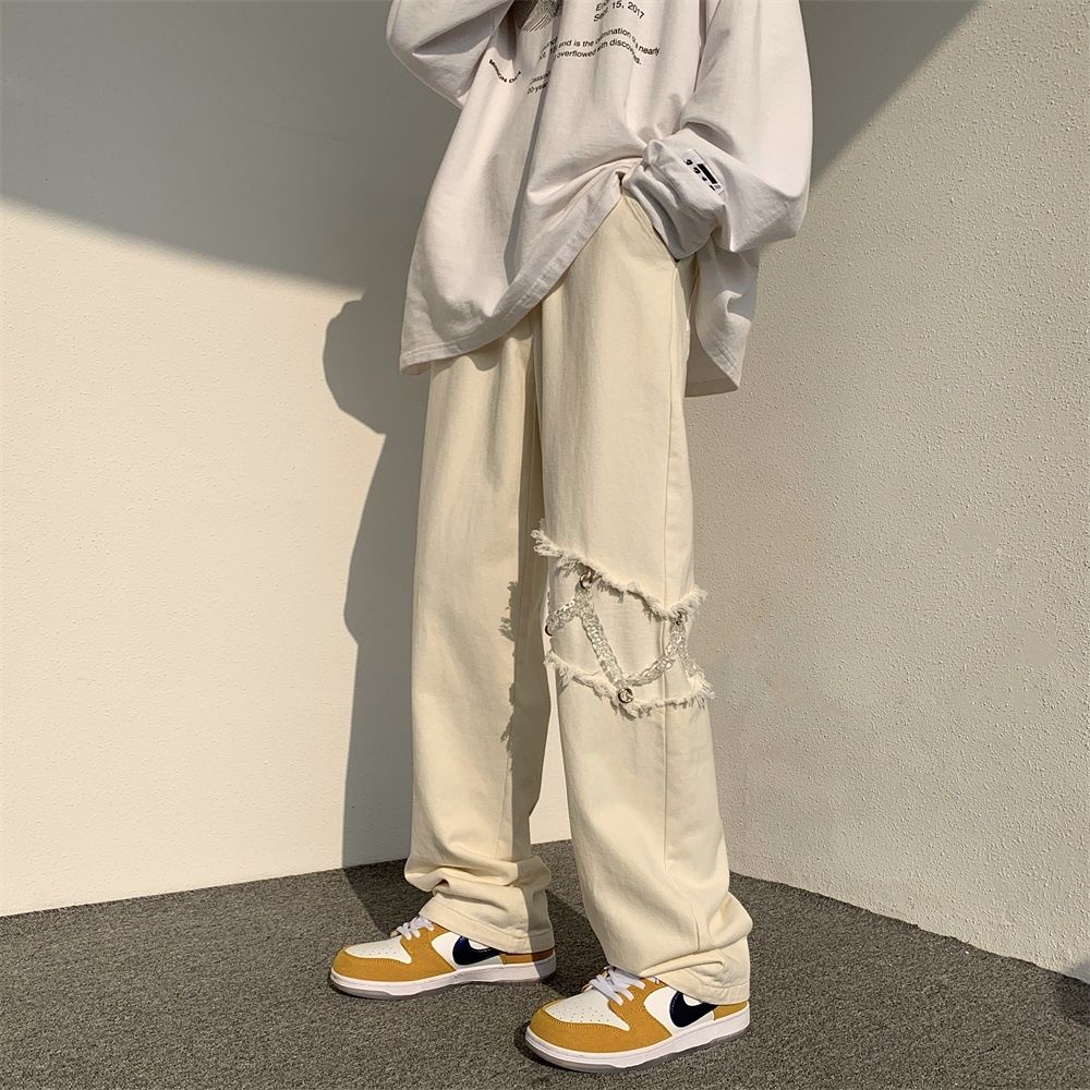 Quần Baggy Ống Rộng Phối Dây Xích Phong Cách Thời Trang Hiphop Dành Cho Nam Giới