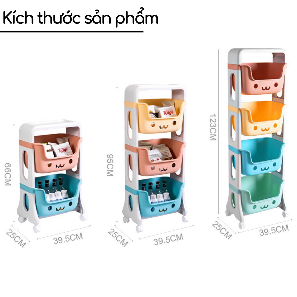 Kệ đựng đồ chơi cho bé rèn tính gọn gàng đồ bỉm sữa đồ dùng trẻ em 3-4 tầng đa năng có bánh xe nhựa PE an toàn