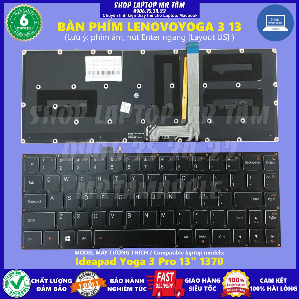 (KEYBOARD) BÀN PHÍM LAPTOP LENOVO YOGA 3 13 dùng cho Ideapad Yoga 3 Pro 13&quot; 1370