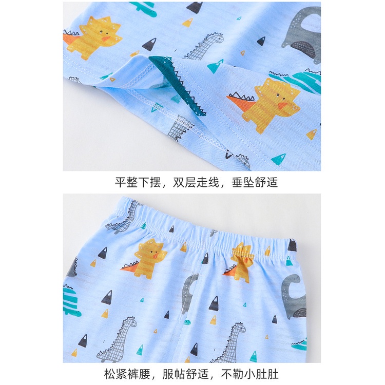 Bộ đồ ngủ cotton tay lửng in họa tiết hoạt hình thời trang mùa hè cho bé 80-150cm