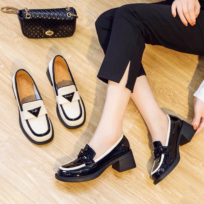 Giày Da Cao Gót Đế Dày Phong Cách Anh Quốc