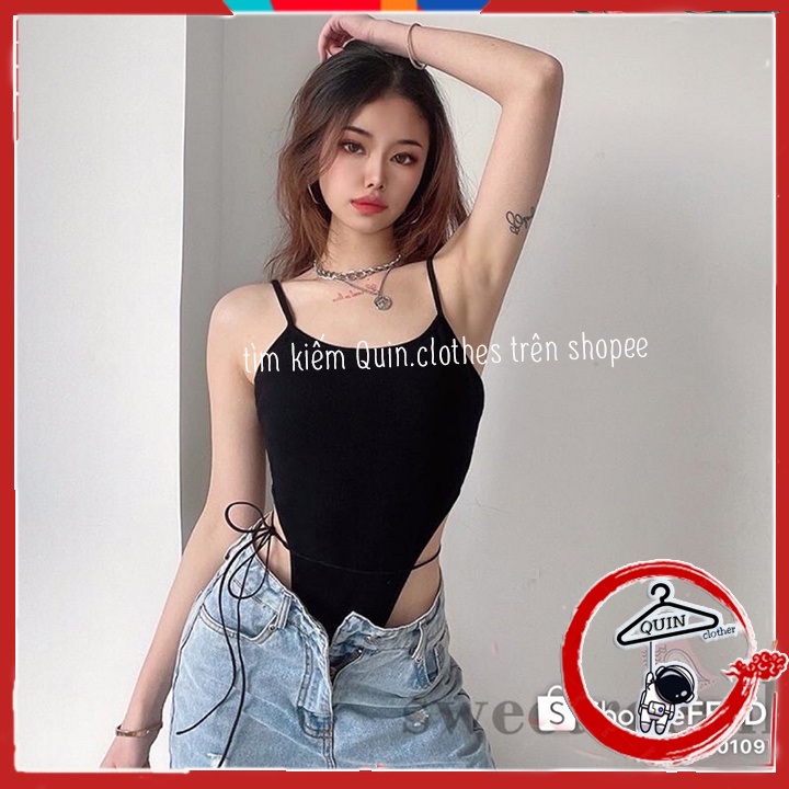 Áo Bodysuit , Áo liền thân Hai Dây Kèm Dây Thắt Eo chất thun cotton