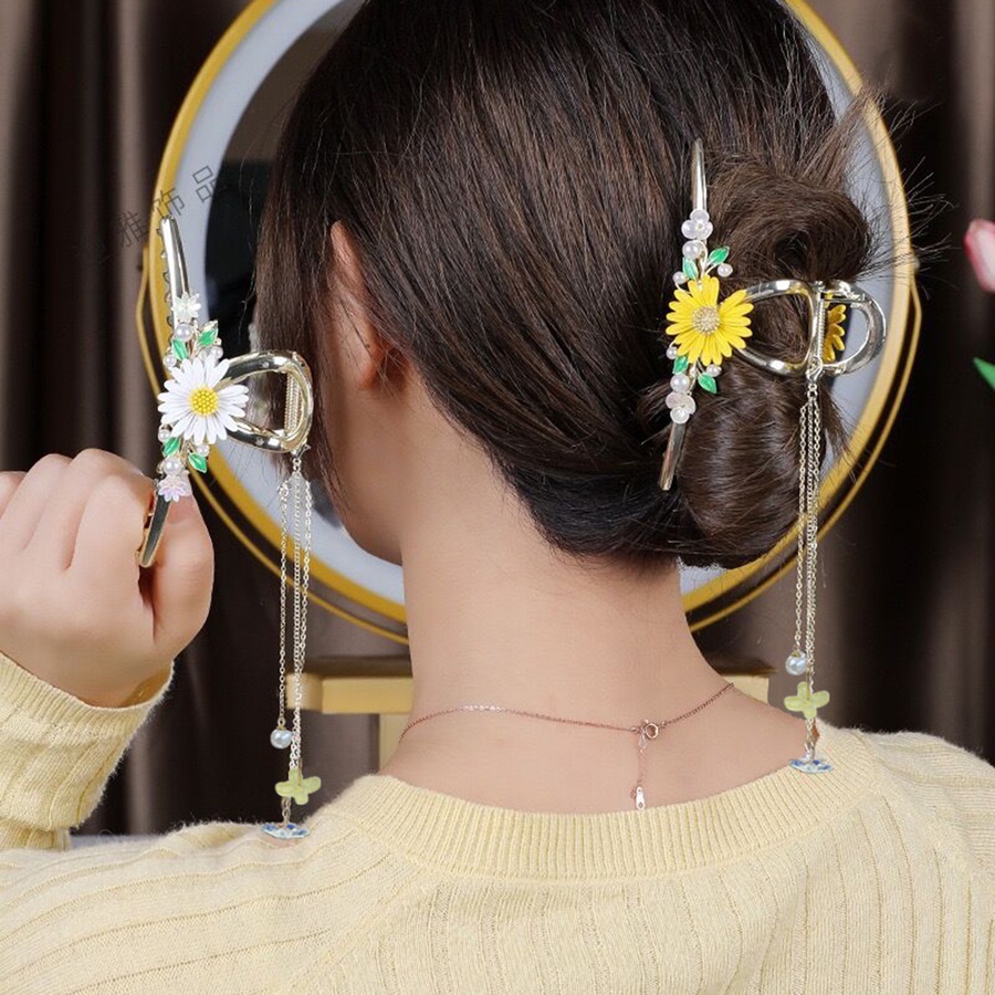 Kẹp Tóc Chuỗi Hạt Đính Hoa Và Tua Rua Thời Trang Cho Nữ