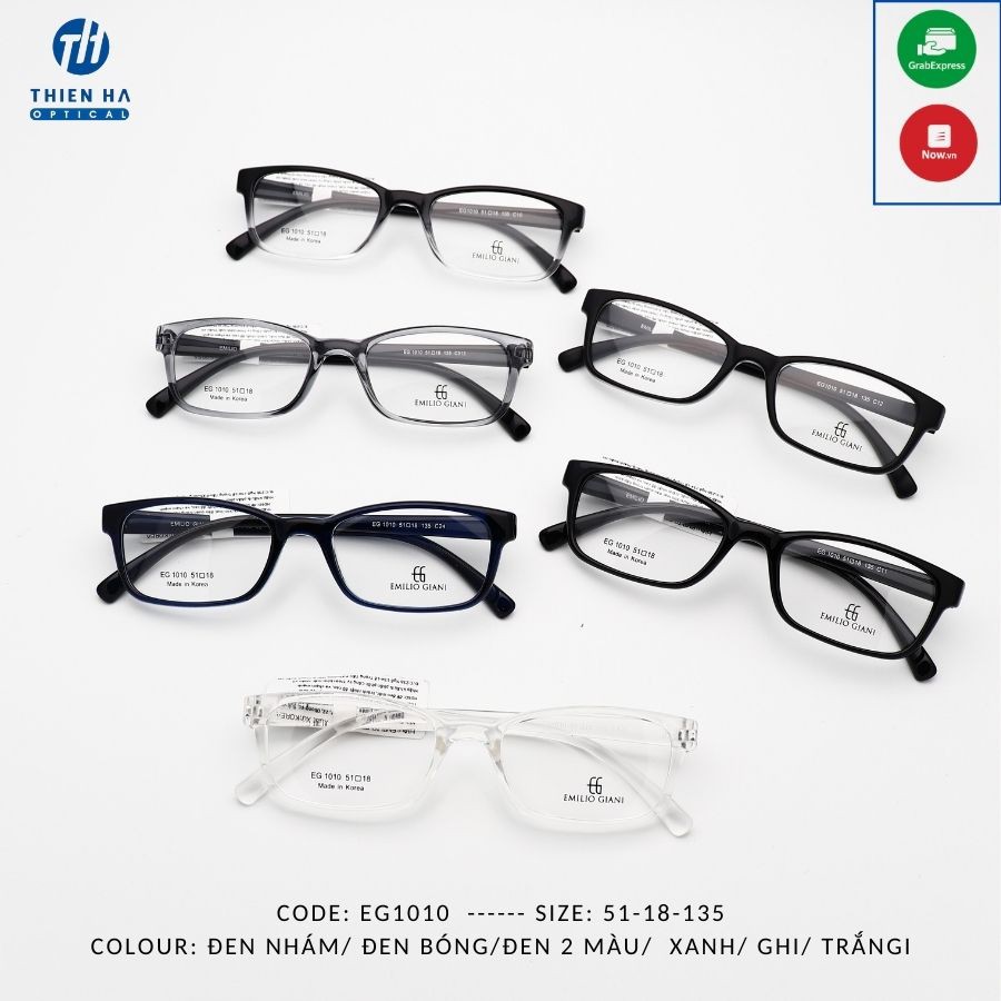 Gọng kính vuông THIÊN HÀ OPTICAL cao cấp chính hãng nhập khẩu HQ nhẹ,đàn hồi cao dẻo thích hợp mặt nhỏ cận cao EG1010