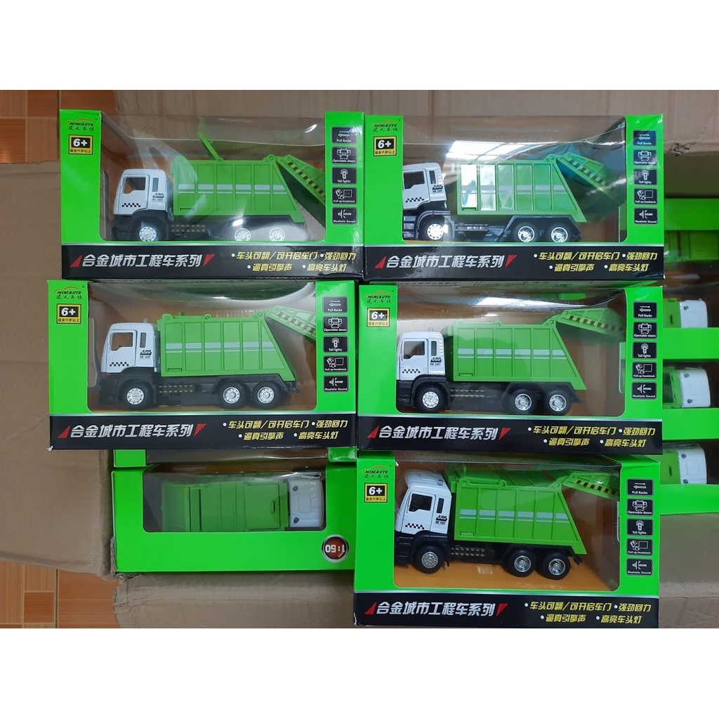 Xe ô tô chở rác chạy cót tỉ lệ 1:50 có âm thanh và đèn mở được cửa xe đồ chơi trẻ em