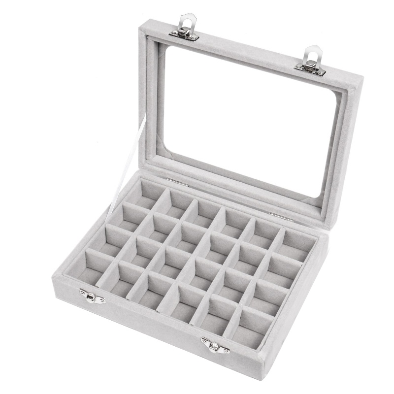 Hộp Đựng Trang Sức 24 Ngăn Nắp Trong Suốt Bằng Vải Nhung Tiện Dụng