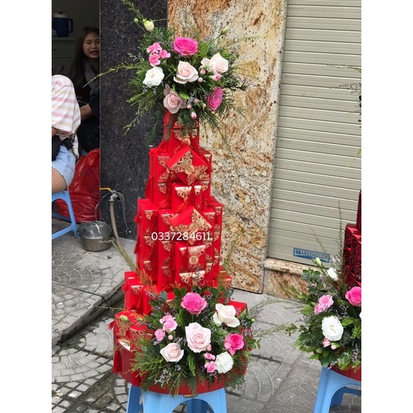 Combo 100 vỏ hộp giấy hoa văn kèm dây tua đỏ