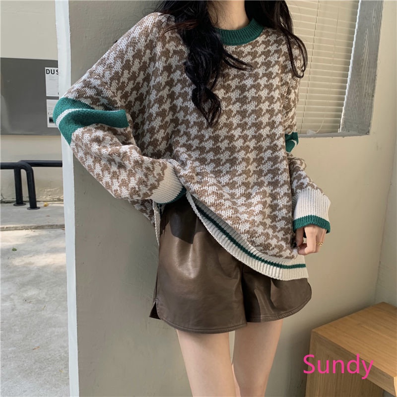 Áo Sweater Dệt Kim Tay Dài Dáng Rộng Kiểu Vintage Phương Tây Thời Trang Mùa Thu Cho Nữ