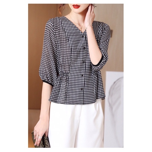 RA1369 Áo chiffon nữ hè thu tay lỡ caro hàng nhập