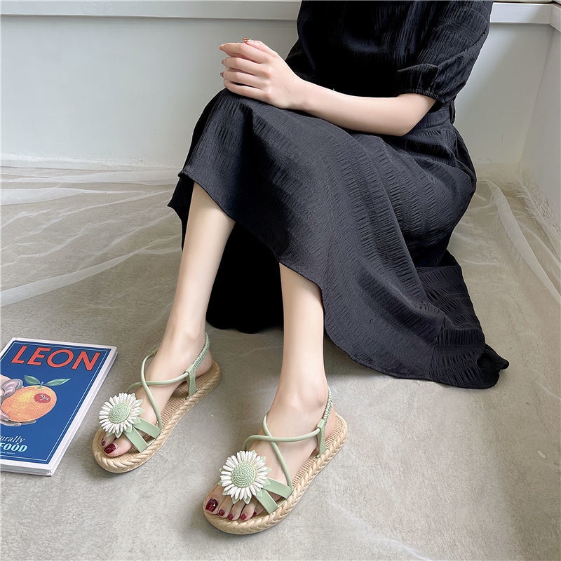 Xăng đan Đế Bằng Chống Trượt Chống Nước In Hình Hoa Cúc Cho Nữ