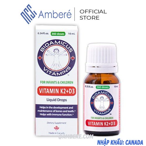 Vitamin D3 K2 MK7 BioAmicus chính hãng tăng cường hấp thu Canxi Phát triển chiều cao cho bé 10ml