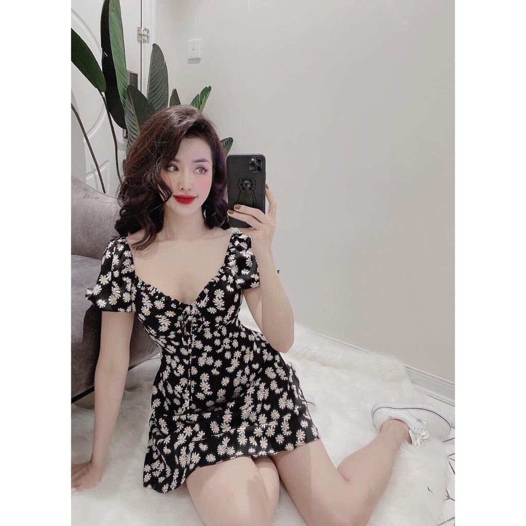 Đầm nữ voan lụa in họa tiết cúc họa mi tinh tế thời trang nữ Arava chm85