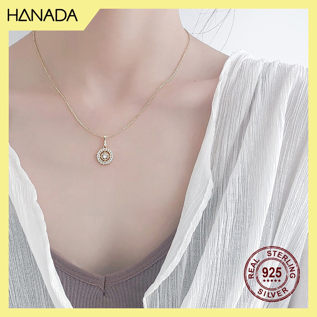 Dây Chuyền Bạc 925 Hanada N1234.N.2.S.340. 0602 Tròn Đá Nhỏ Giữa