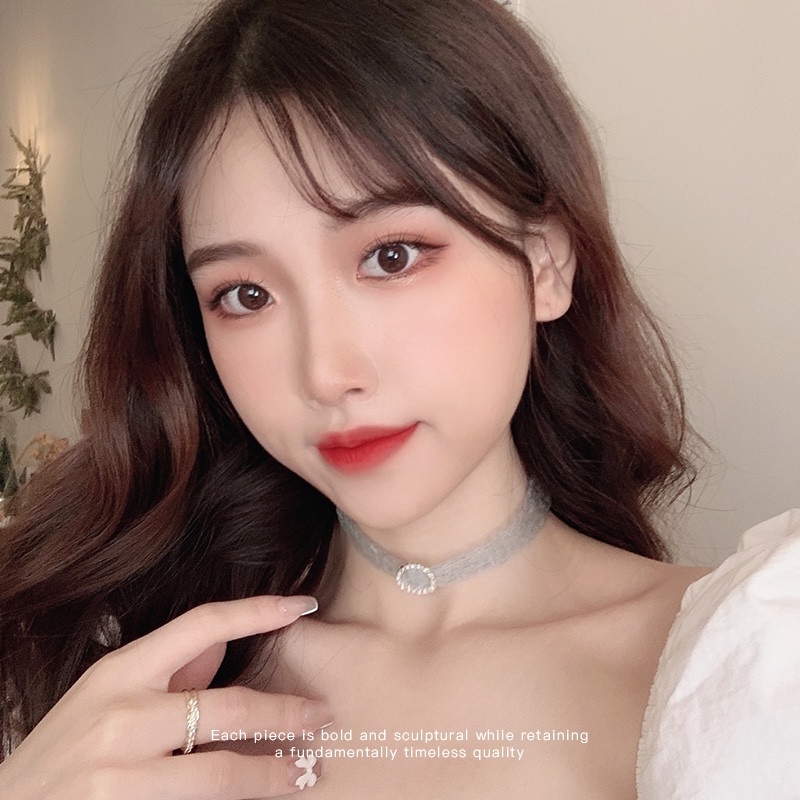 Vòng Cổ Choker Mặt Tròn Đính Đá Phong Cách Hàn Quốc