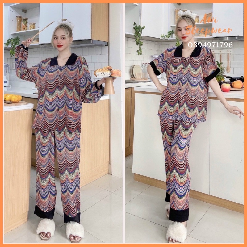 Bộ Pyjama BigSize Form 60-75kg Lụa Mango 2CE Cao Cấp - Awi Pyjama