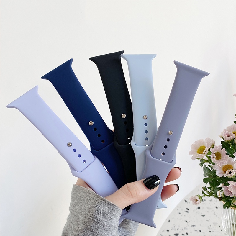 Dây Đeo Thay Thế Chất Liệu Silicon Màu Trơn Cho Apple Watch Serise 8 7 6 5 4 3 2 SE