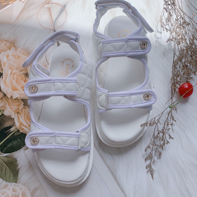Dép sandal nữ 2 quai dán trần trám, sandal quai hậu đế bằng chất da mềm mịn