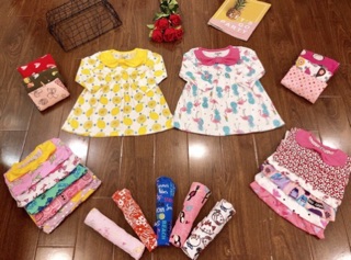 Váy baby doll cổ nơ cho bé