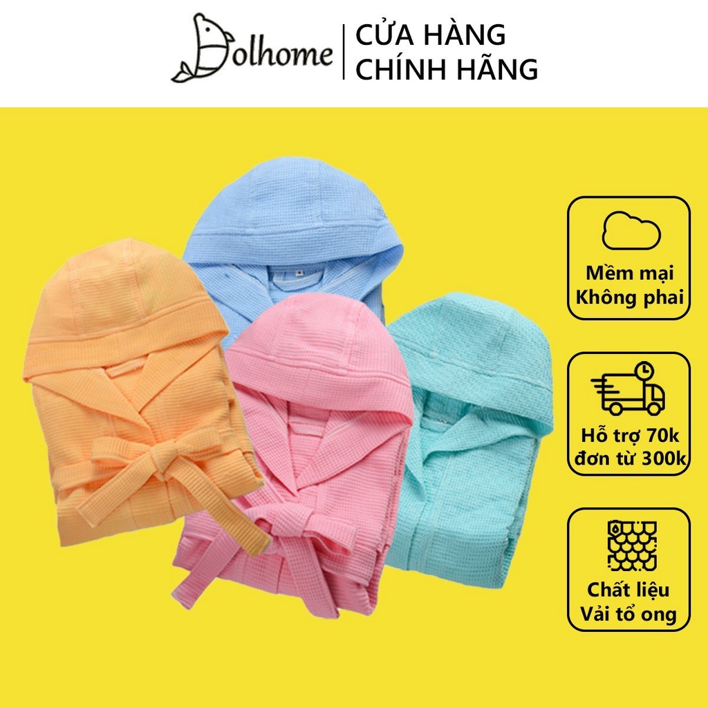 Áo choàng tắm trẻ em Dolhome 100% cotton vải tổ ong thấm hút dành cho trẻ từ 2-8 tuổi an toàn cho da bé