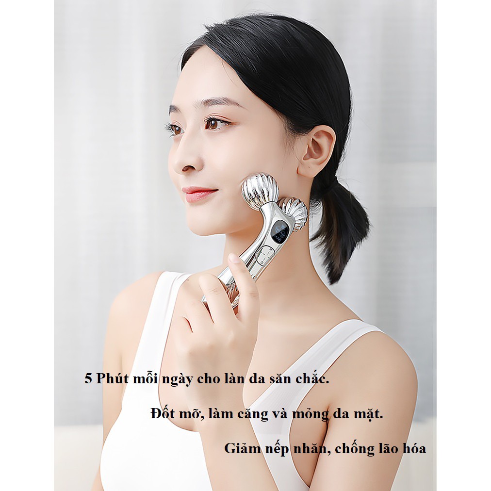 Cây lăn mặt, body bằng sóng điện từ EMS và rung Sonic - nâng cơ, đốt mỡ, định hình mặt Vline, giảm mệt mỏi