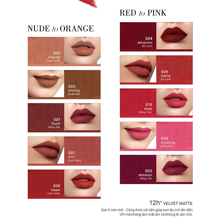 [CHÍNH HÃNG] Son Lì Mịn Môi VACOSI Natural Studio Color Matte Lipstick 3,7g #504 - Attraction: Đỏ lạnh