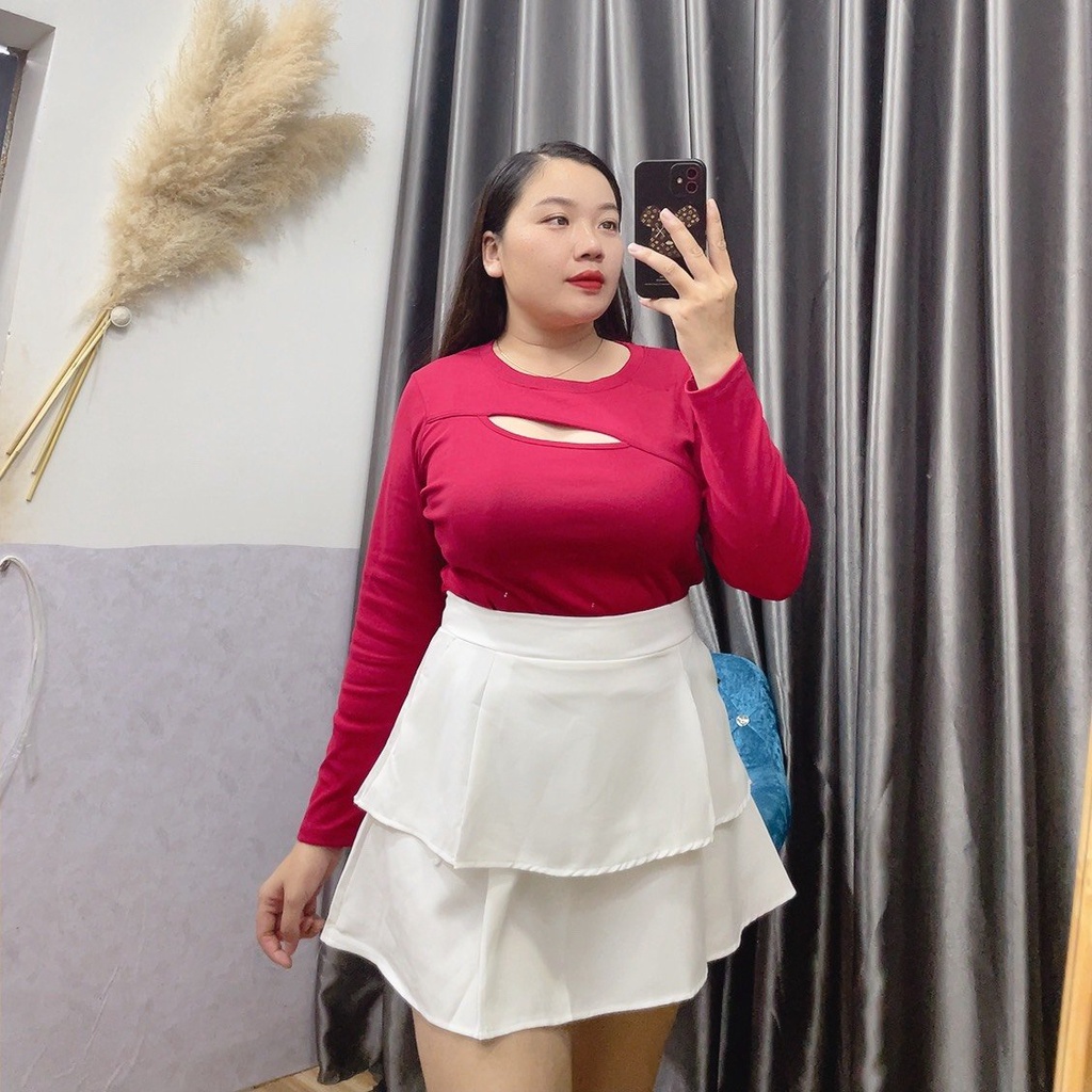 Chân Váy Xòe 2 Tầng Bigsize Có Lót Trong 2 Màu Trắng Đen Chất vải Tuyết,Chân Váy Bigsize Tôn Dáng Che Bụng Tốt CV9